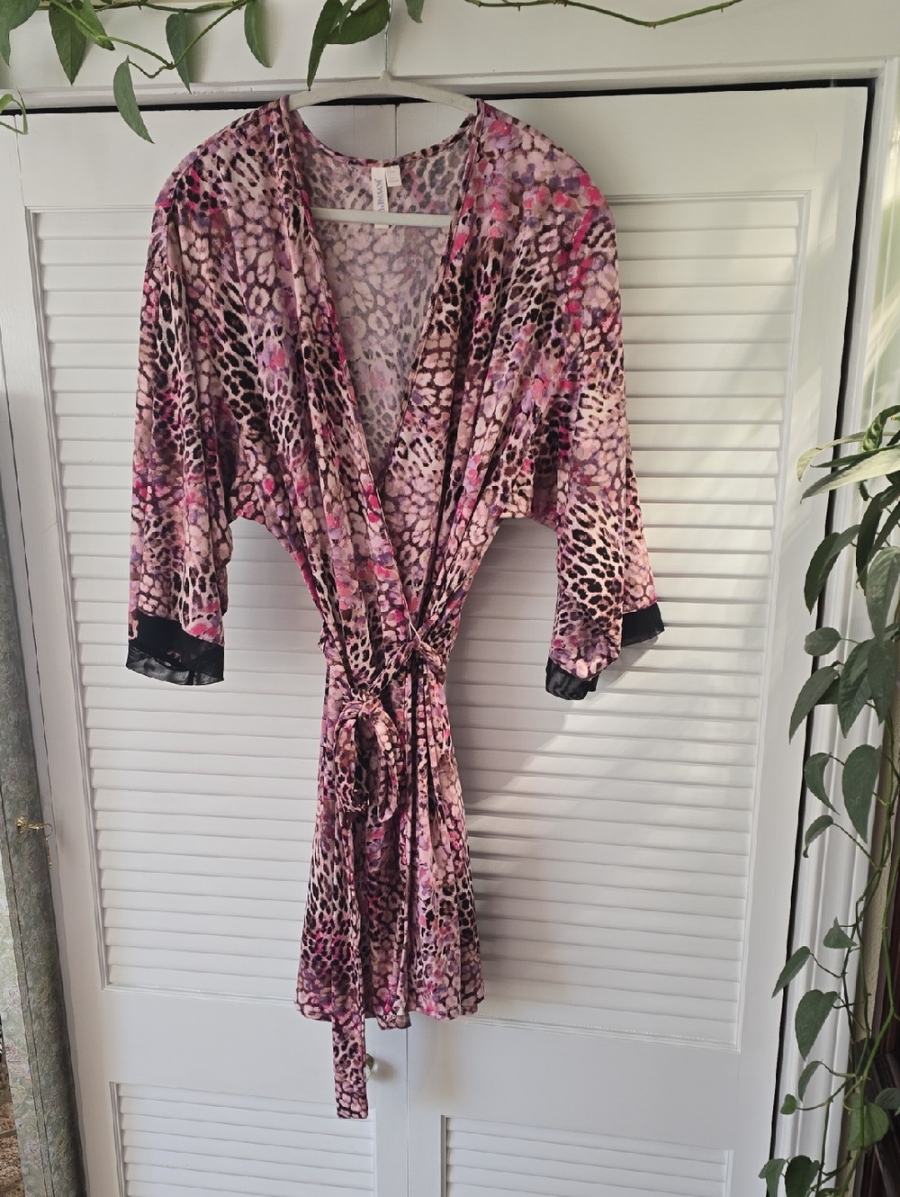 Women's Pink Animal Print Satin Robe